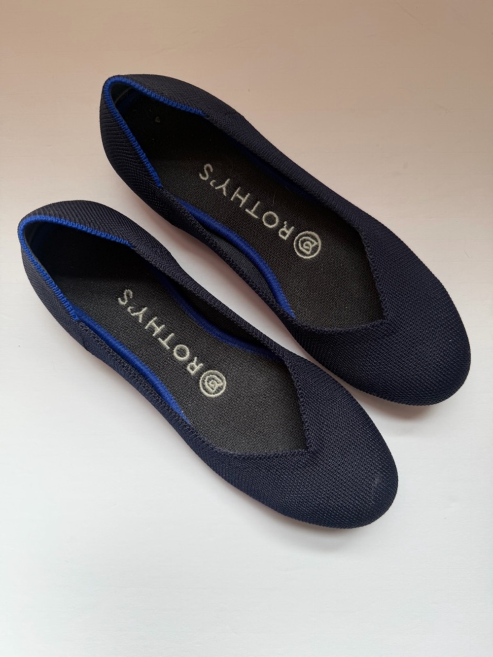 Rothy's Navy Knit Ballet Flats with Royal Blue Trim